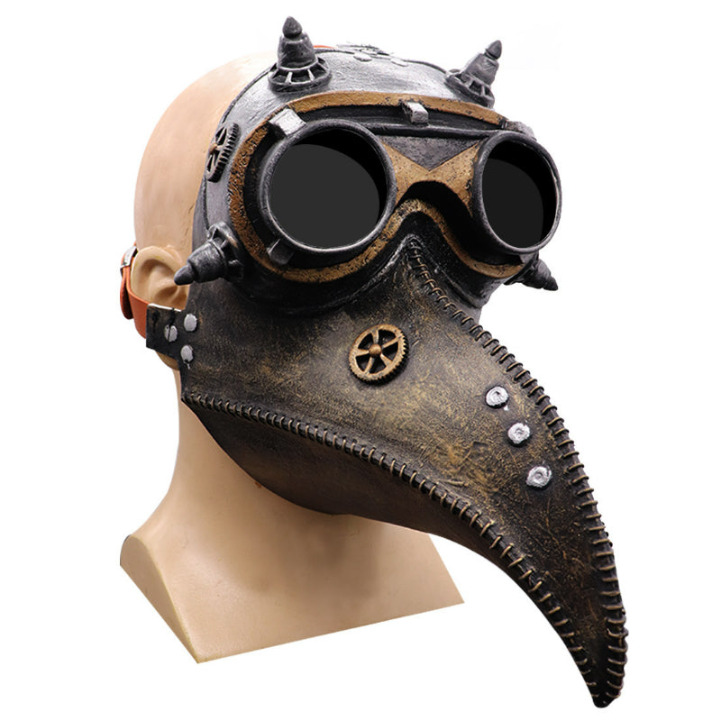 Plague doctor mask mechanical gold finish with horn accents