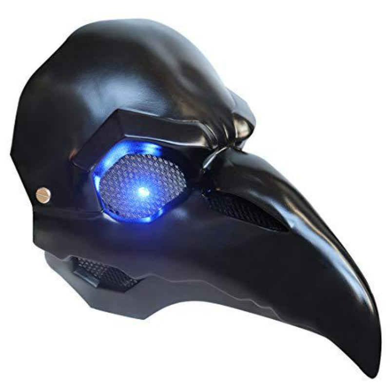 Plague doctor mask black PVC with illuminated blue eyes