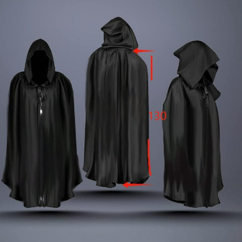 Plague doctor mask medieval mid-length black hooded cape cloak