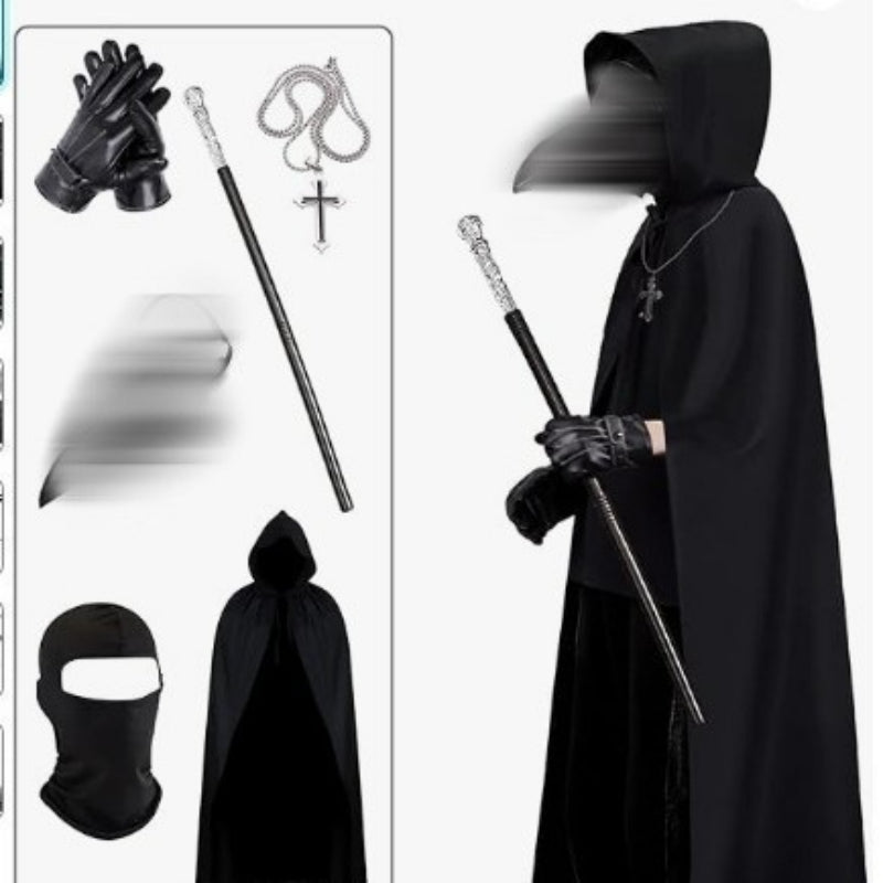Plague doctor mask six-piece full costume with cane accessories