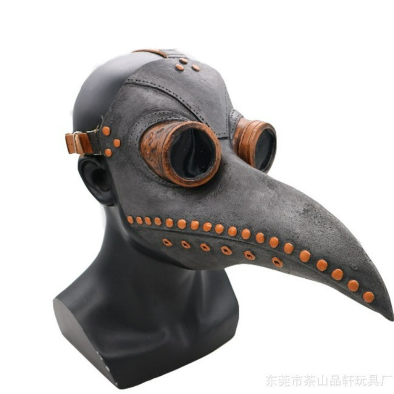 Plague doctor mask textured gray finish with steampunk goggles