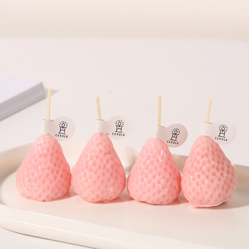 Wholesale strawberry novelty shaped party candles - Small pastel pink strawberries 4-piece pack