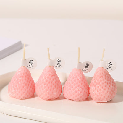 Wholesale strawberry novelty shaped party candles - Small pastel pink strawberries 4-piece pack