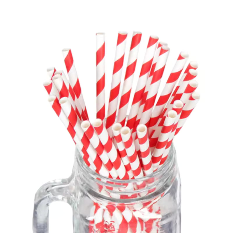 Colored Stripe Paper Straws 197*6mm - Biodegradable, Thickened for Bubble Tea & Coffee