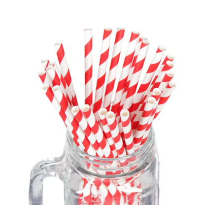 Colored Stripe Paper Straws 197*6mm - Biodegradable, Thickened for Bubble Tea & Coffee