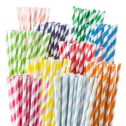 Colored Stripe Paper Straws 197*6mm - Biodegradable, Thickened for Bubble Tea & Coffee