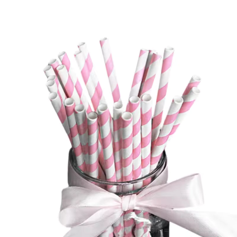 Colored Stripe Paper Straws 197*6mm - Biodegradable, Thickened for Bubble Tea & Coffee