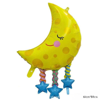 Cartoon foil balloon yellow crescent moon with tassels