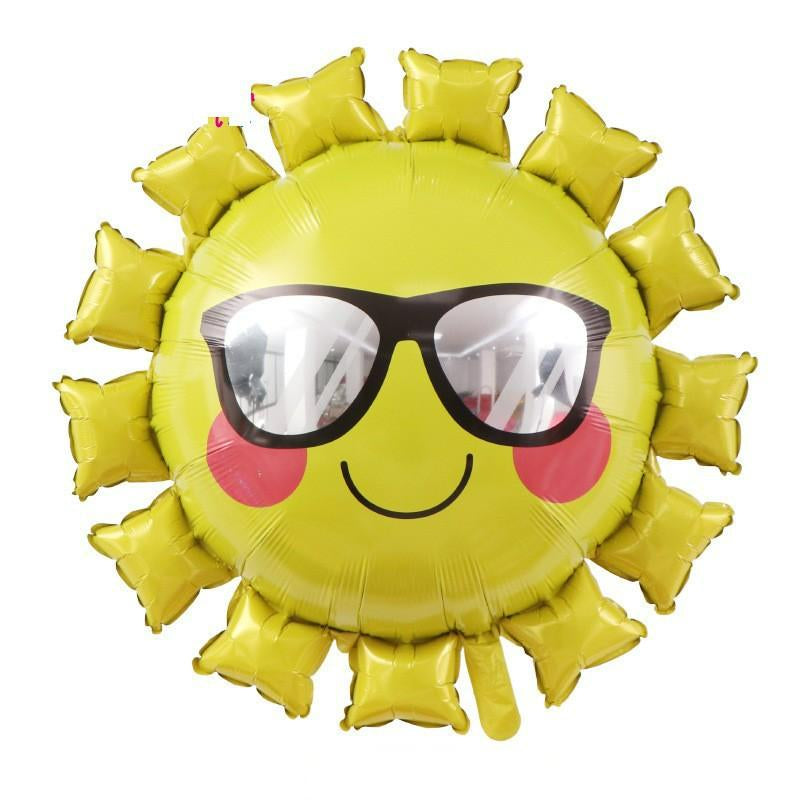 Cartoon foil balloon yellow sun wearing dark sunglasses