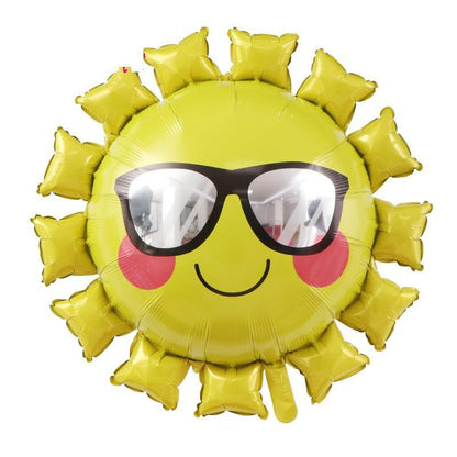 Cartoon foil balloon yellow sun wearing dark sunglasses
