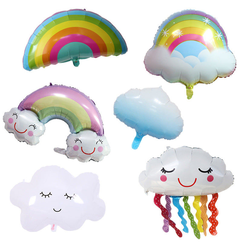 Cartoon foil balloon assortment of rainbows and clouds