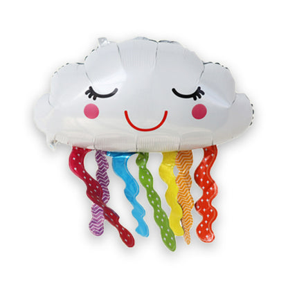 Cartoon foil balloon smiling cloud with hanging tassels