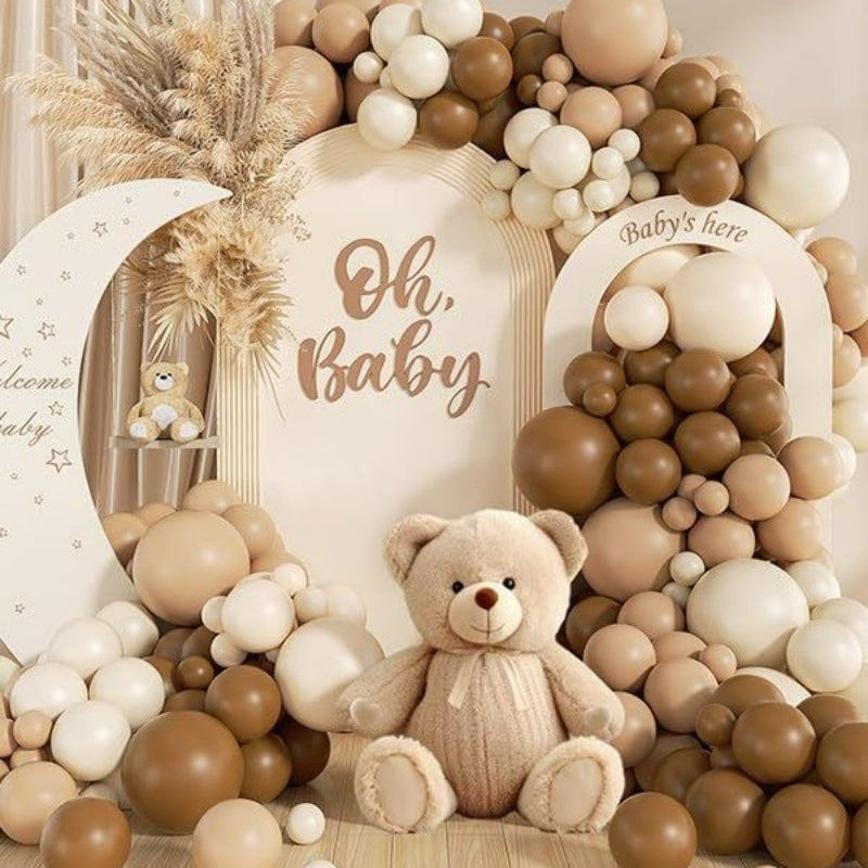 Teddy bear balloon garland kit neutral brown arch display