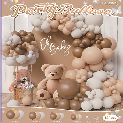 Teddy bear balloon garland kit brown beige basket arch
