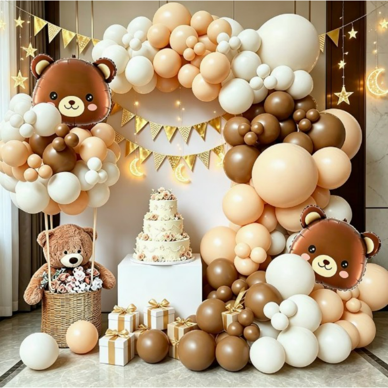 Teddy bear balloon garland kit round backdrop arch setup