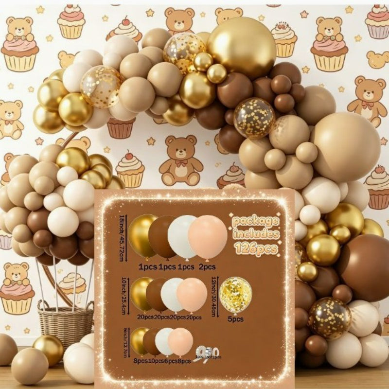 Teddy bear balloon garland kit brown and gold arch display