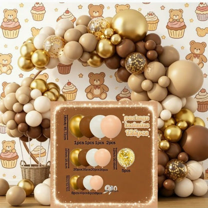 Teddy bear balloon garland kit brown and gold arch display