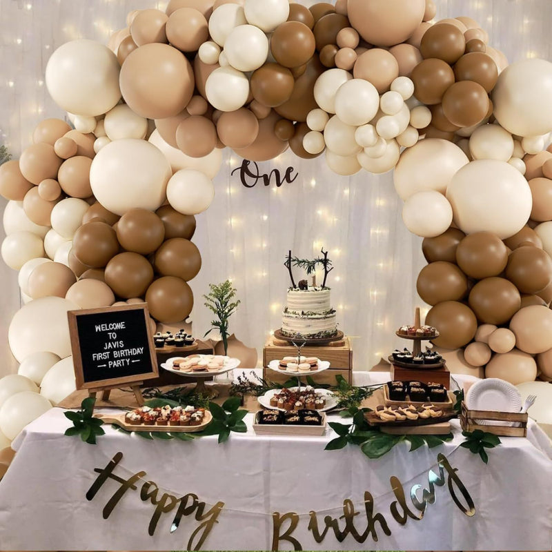 Teddy bear balloon garland kit neutral brown first birthday arch