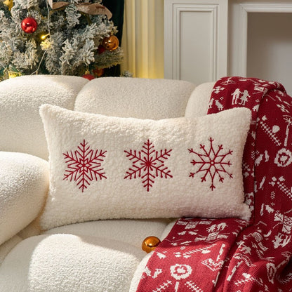 Red Snowflake Christmas Pillow Case – HOHOHO Embroidered Cushion Cover with Gingerbread Man, Holiday Home Decor & Gift for Family