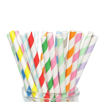 Colored Stripe Paper Straws 197*6mm - Biodegradable, Thickened for Bubble Tea & Coffee