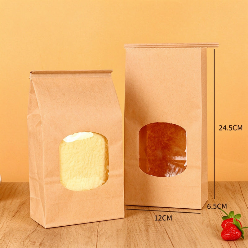 Tin tie bag 24.5x12x6.5cm medium kraft paper showing folded wire seal and open top with dimensions