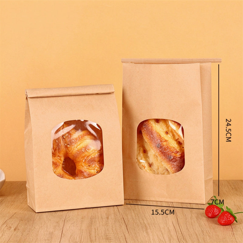 Tin tie bag 24.5x15.5x7cm large wide kraft profile showing expanded 7cm side gussets and dimensions