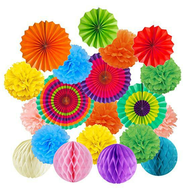 Paper fan honeycomb kit vibrant rainbow multicolored party assortment