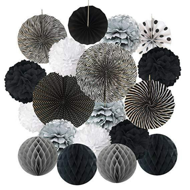 Paper fan honeycomb kit monochrome black grey striped rosette