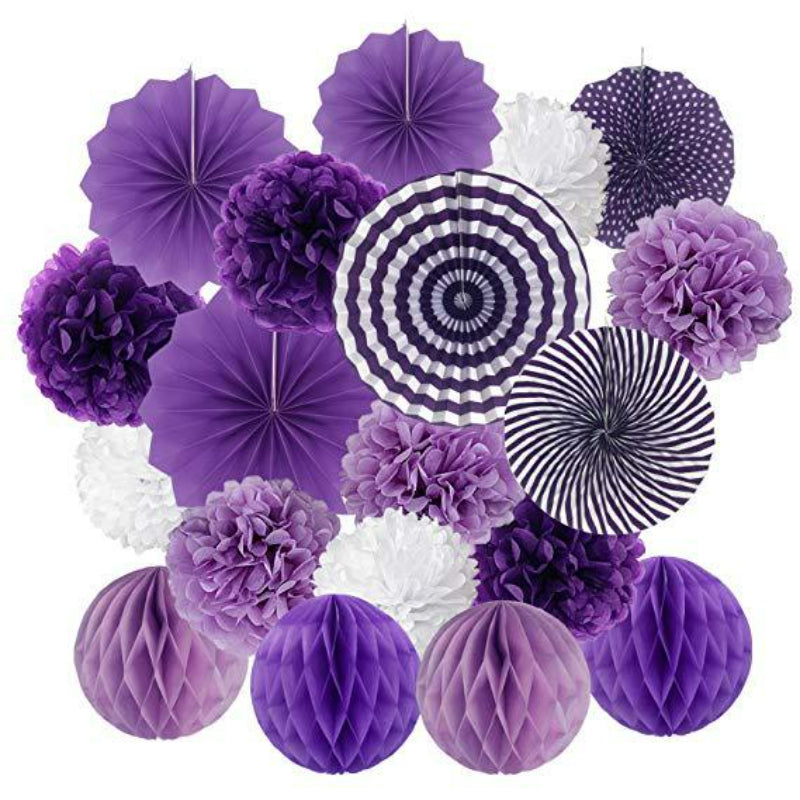 Paper fan honeycomb kit lavender and purple swirl rosettes