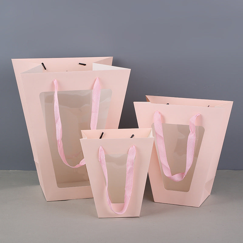 Trapezoid flower bag soft pink tiered trio with window