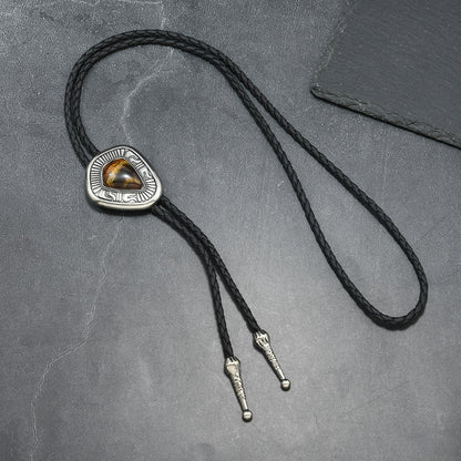 Western bolo tie shield pendant with tiger eye stone
