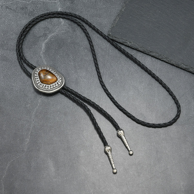 Western bolo tie irregular pendant with tiger eye stone
