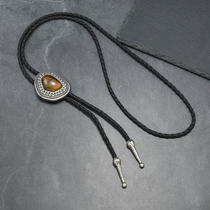 Western bolo tie irregular pendant with tiger eye stone