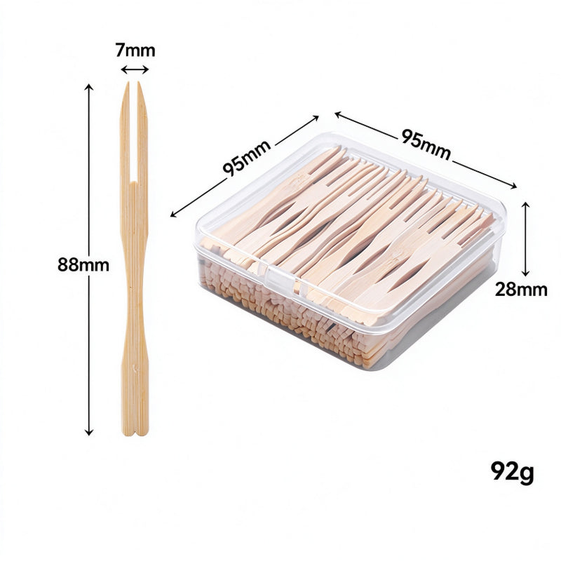 Bamboo fruit pick hundred count square clear container box