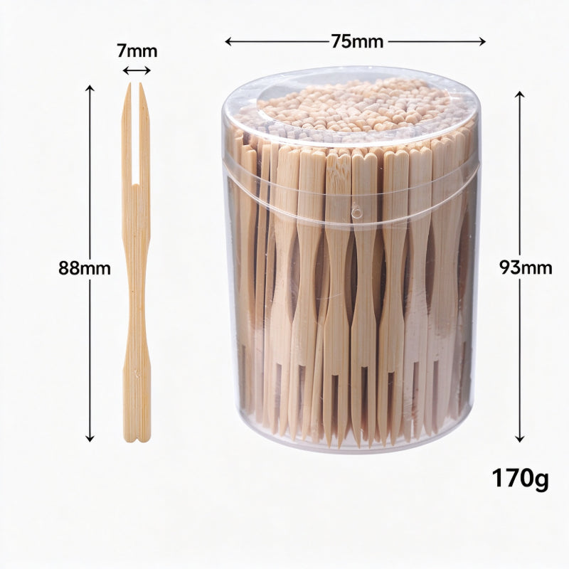 Bamboo fruit pick two hundred count cylindrical dispenser tub