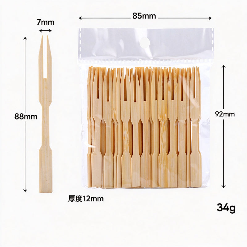 Bamboo fruit pick fifty pack straight flat head pouch