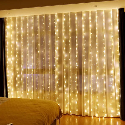LED curtain lights warm white glow hanging backdrop display
