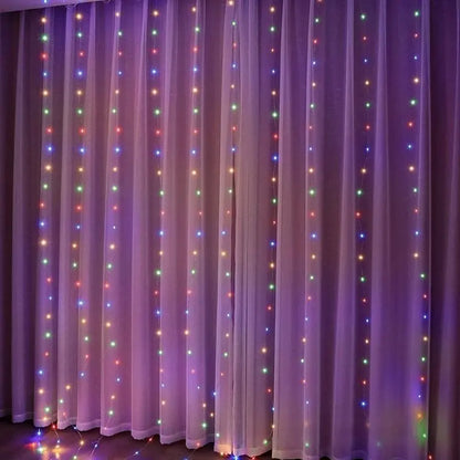 LED curtain lights vibrant multicolor vertical hanging drop view