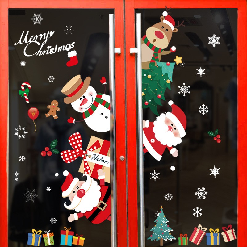 Christmas Static Cling Snowflake Decals – Festive Window Stickers for Glass, Sliding Doors, Office & Store Holiday Decor (Glitter Tree, Snowman, Solid Snowflake – 2 or 4 Pack, 20x30cm to 35x50cm)