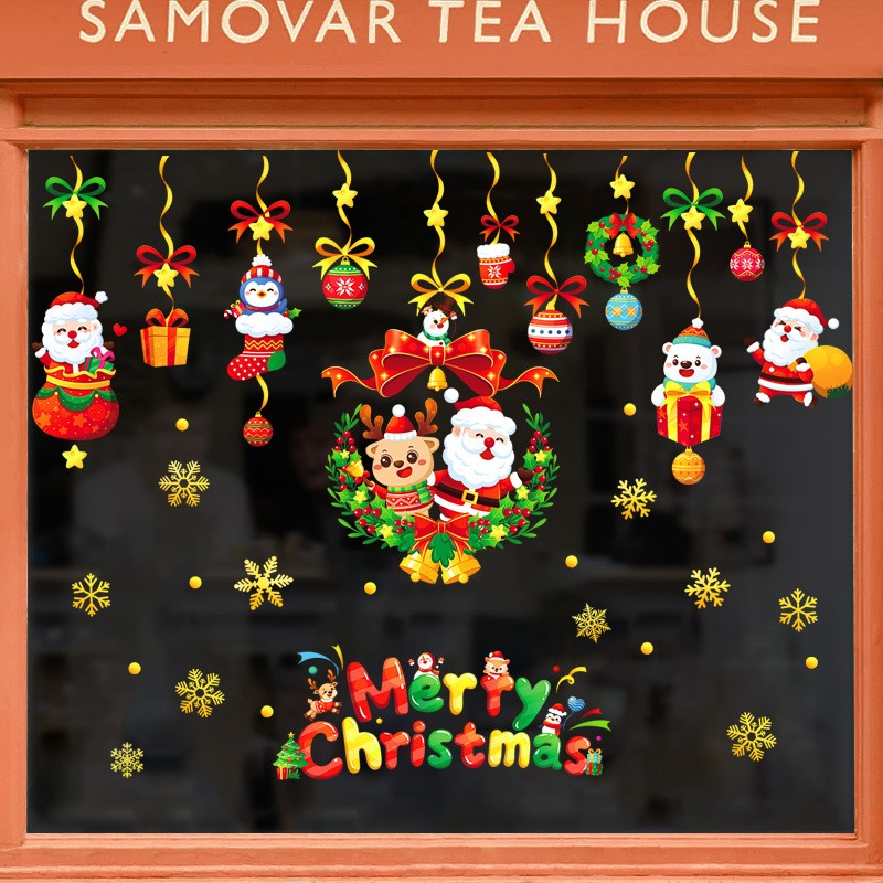 Christmas Static Cling Snowflake Decals – Festive Window Stickers for Glass, Sliding Doors, Office & Store Holiday Decor (Glitter Tree, Snowman, Solid Snowflake – 2 or 4 Pack, 20x30cm to 35x50cm)