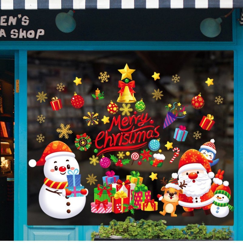 Christmas Static Cling Snowflake Decals – Festive Window Stickers for Glass, Sliding Doors, Office & Store Holiday Decor (Glitter Tree, Snowman, Solid Snowflake – 2 or 4 Pack, 20x30cm to 35x50cm)