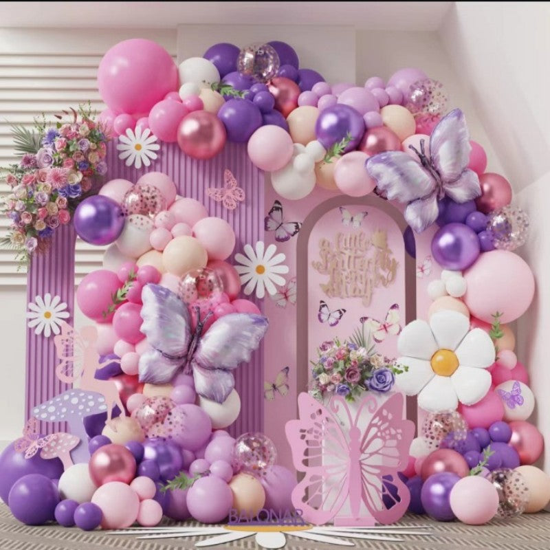 Butterfly Balloon Garland Kit – Pink Purple Pastel Latex Arch Set with Foil Butterfly, Birthday Party Decor for Girls, Wedding & Bridal Shower