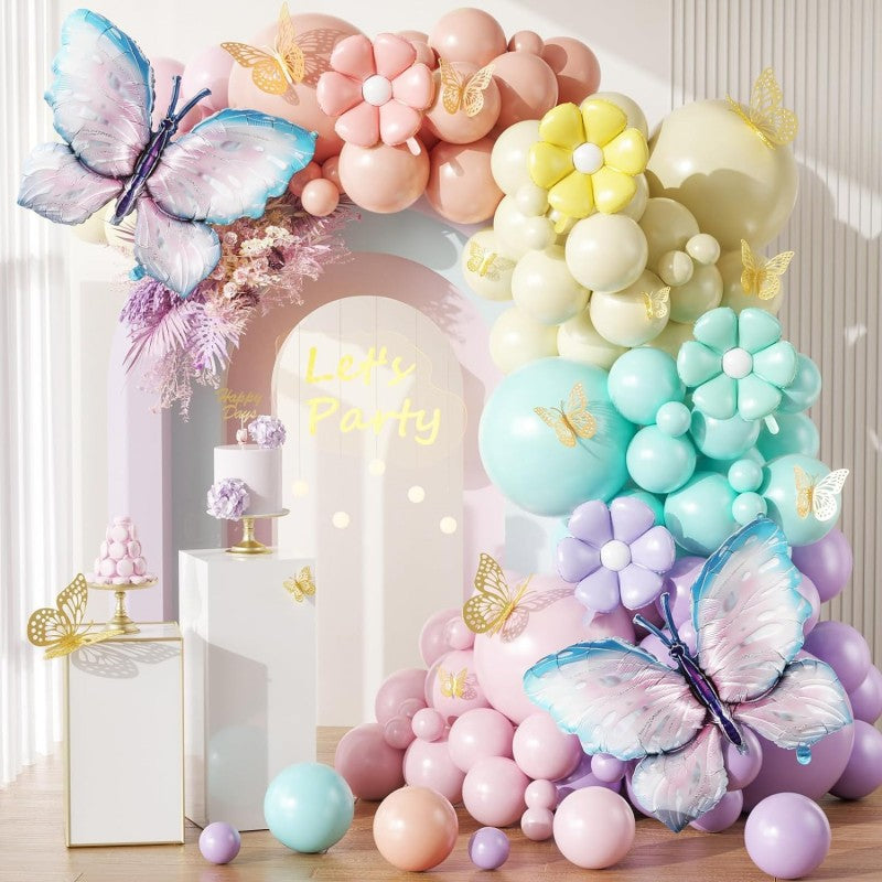 Butterfly Balloon Garland Kit – Pink Purple Pastel Latex Arch Set with Foil Butterfly, Birthday Party Decor for Girls, Wedding & Bridal Shower