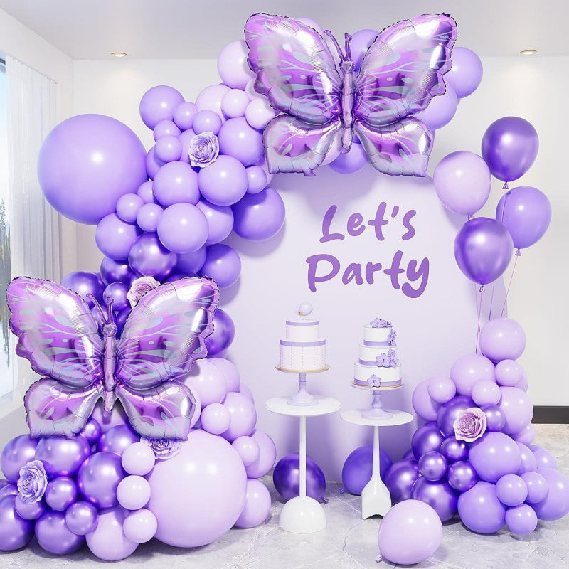 Butterfly Balloon Garland Kit – Pink Purple Pastel Latex Arch Set with Foil Butterfly, Birthday Party Decor for Girls, Wedding & Bridal Shower