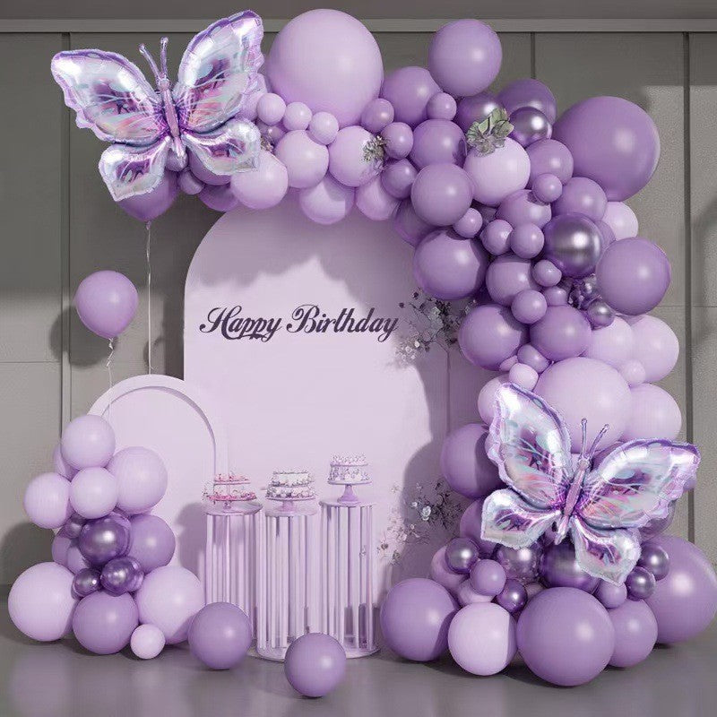 Butterfly Balloon Garland Kit – Pink Purple Pastel Latex Arch Set with Foil Butterfly, Birthday Party Decor for Girls, Wedding & Bridal Shower