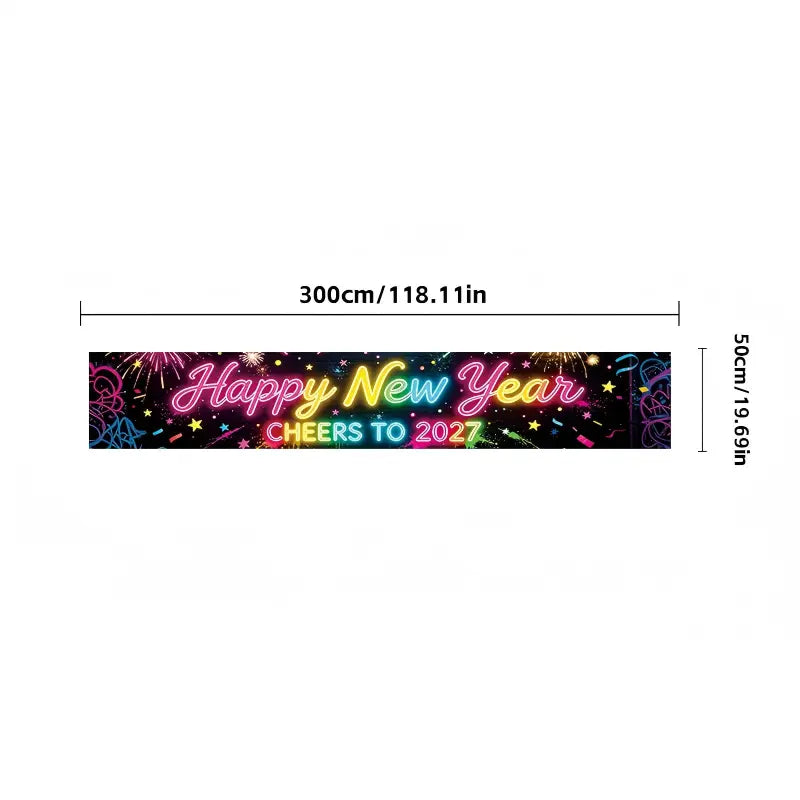 Pre-Lit 2027 NYE Photo Backdrop Banner – Long Fabric Bunting with Integrated Lights, Perfect Fence & Wall Decoration for New Year‘s Eve