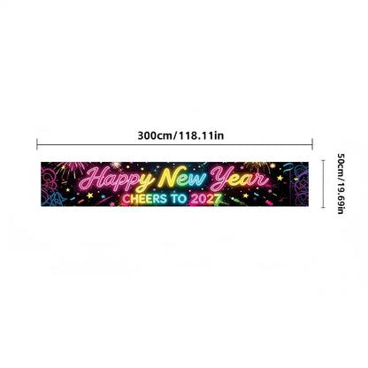 Pre-Lit 2027 NYE Photo Backdrop Banner – Long Fabric Bunting with Integrated Lights, Perfect Fence & Wall Decoration for New Year‘s Eve