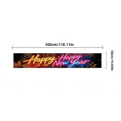 Pre-Lit 2027 NYE Photo Backdrop Banner – Long Fabric Bunting with Integrated Lights, Perfect Fence & Wall Decoration for New Year‘s Eve