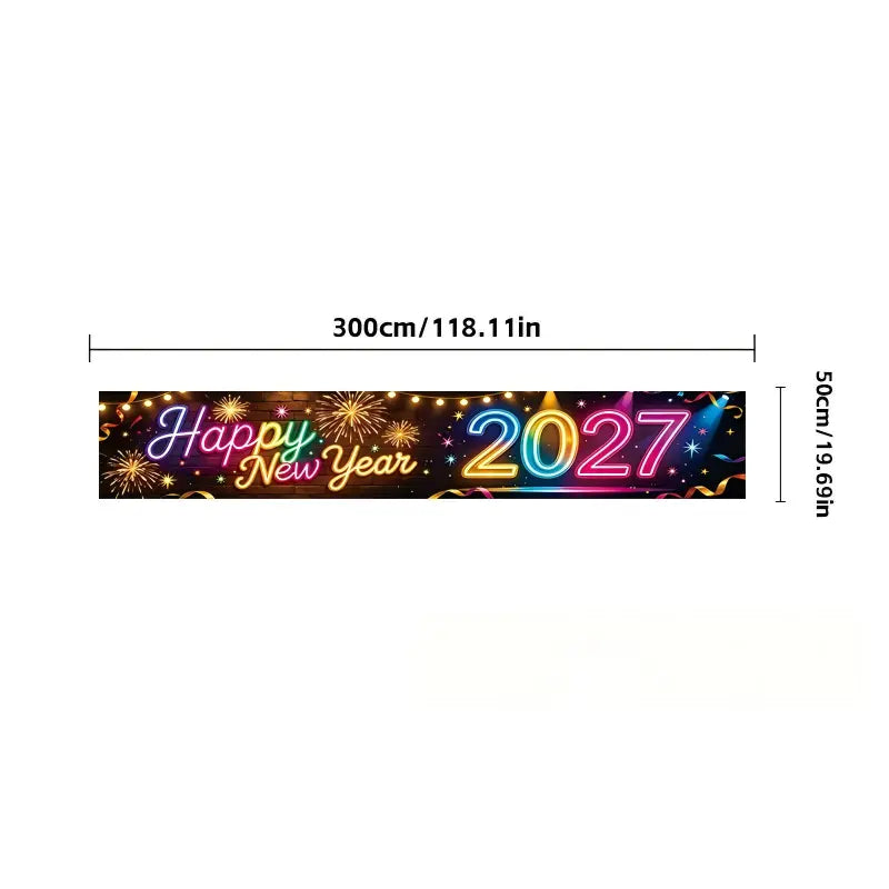 Pre-Lit 2027 NYE Photo Backdrop Banner – Long Fabric Bunting with Integrated Lights, Perfect Fence & Wall Decoration for New Year‘s Eve