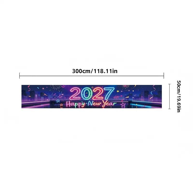 Pre-Lit 2027 NYE Photo Backdrop Banner – Long Fabric Bunting with Integrated Lights, Perfect Fence & Wall Decoration for New Year‘s Eve